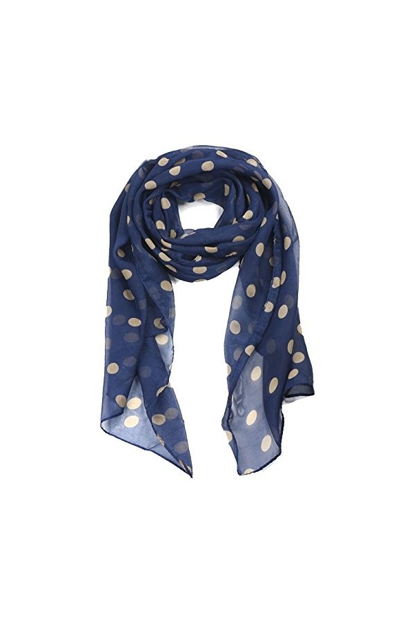 TRIXES Foulard doux à la mode pour femme bleu marine à pois dorés