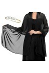TAFACE 1 écharpe noire en mousseline de soie et 1 broche diamant perle femme dîner fête châle écharpe à double usage peut êtr