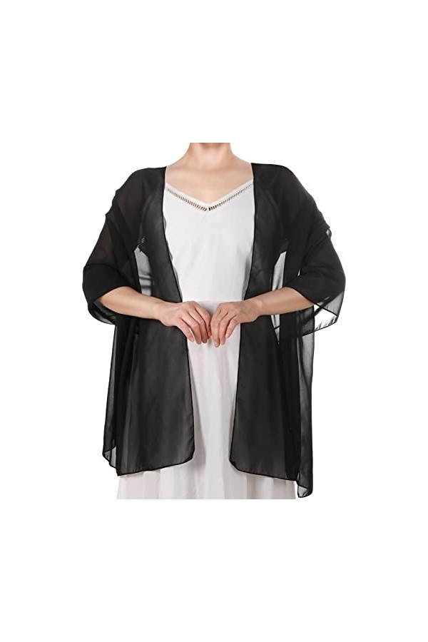 Châle Dames Noir Etoles Femme Écharpe en Mousseline de Soie Douce Châle en Soie Douce Convient Aux Robes de Soirée et Aux Mar