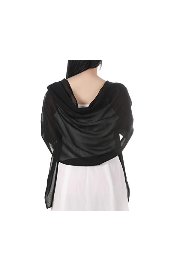 Châle Dames Noir Etoles Femme Écharpe en Mousseline de Soie Douce Châle en Soie Douce Convient Aux Robes de Soirée et Aux Mar