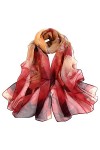 Foulard en mousseline de soie pour femme - Motif floral - Léger - Pour femme, rouge foncé, taille unique