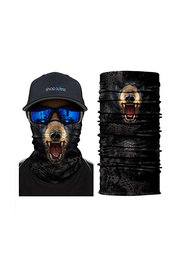 ShopINess Cache-Cou Foulard Multifonctions Unisexe pour le Sport Animaux Ours Noir 