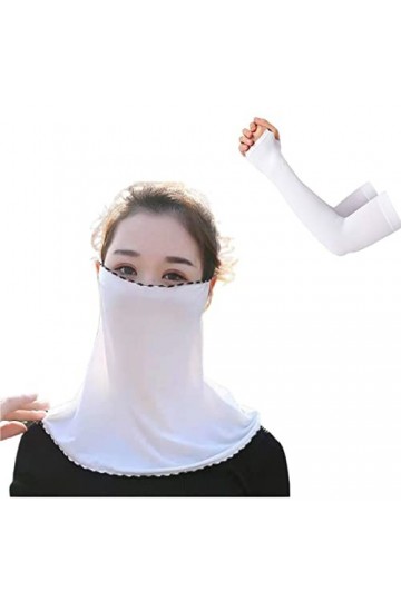 Masque de soleil en soie glacée, masque de soleil sur le foulard, col multifonctionnel, avec 1 paire de manches de refroidiss