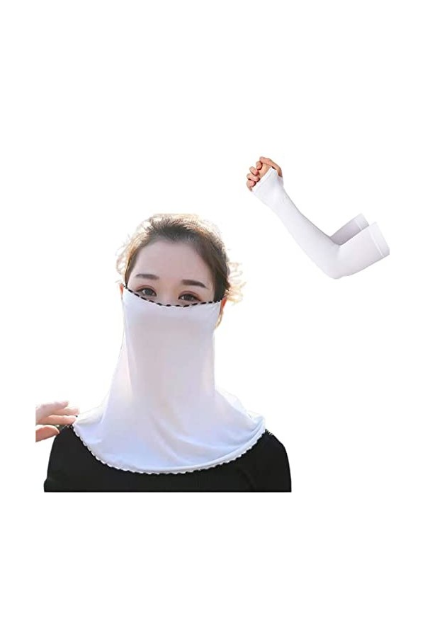 Masque de soleil en soie glacée, masque de soleil sur le foulard, col multifonctionnel, avec 1 paire de manches de refroidiss