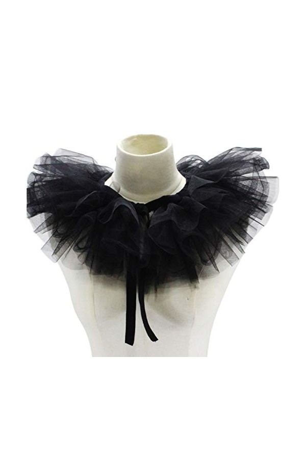 Kdjsic Femmes Victorien à Volants Maille Faux col châle rétro Couches Tulle détachable Cou Volant décoratif Clown Cosplay Tou
