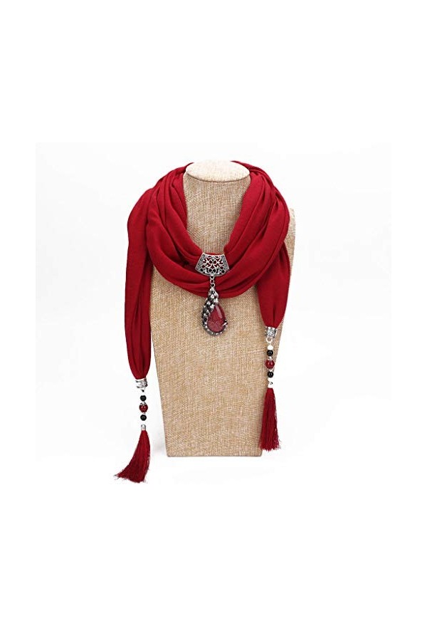 Baiyao Foulard pour femme avec longs pompons - 200 x 40 cm - Style ethnique vintage - Couleur unie - Style ethnique - Pendent