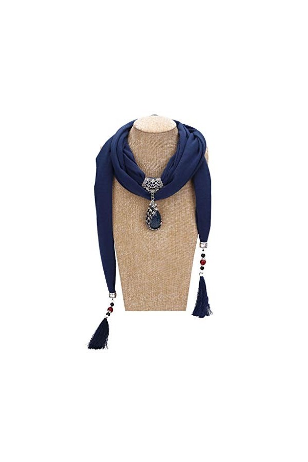 Baiyao Foulard pour femme avec longs pompons - 200 x 40 cm - Style ethnique vintage - Couleur unie - Style ethnique - Pendent