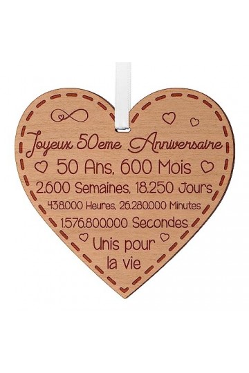 Cadeau Anniversaire De Mariage 50 Ans - Idée Cadeau Souvenir Anniversaire De Mariage Pour Femme En Bois - Cadeau Cœur Gravé S
