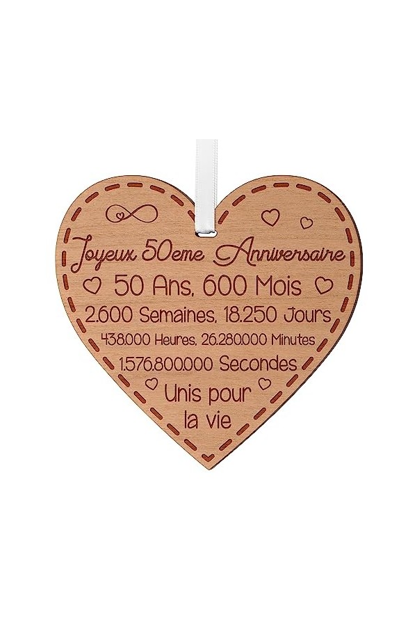 Cadeau Anniversaire De Mariage 50 Ans - Idée Cadeau Souvenir Anniversaire De Mariage Pour Femme En Bois - Cadeau Cœur Gravé S