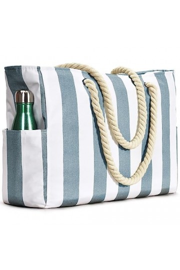 oscaurt Sac de Plage imperméable à Rayures avec Fermeture éclair et Poche Anti-humidité, Grand Sac de Plage pour Femme