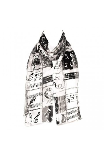 Hat To Socks Foulard en Mousseline de Satin avec Motif Instruments et Notes de Musique Noir 