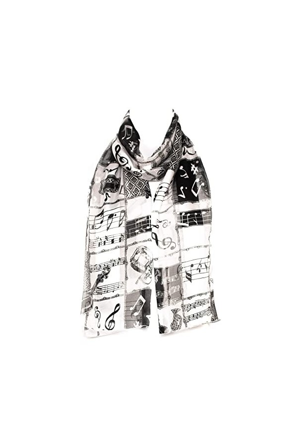 Hat To Socks Foulard en Mousseline de Satin avec Motif Instruments et Notes de Musique Noir 