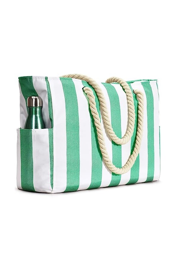 oscaurt Sac de Plage imperméable à Rayures avec Fermeture éclair et Poche Anti-humidité, Grand Sac de Plage pour Femme