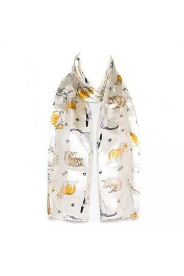 Hat To Socks Foulard en Mousseline de Satin avec Motif Chaton et Patte de Chat Crème 