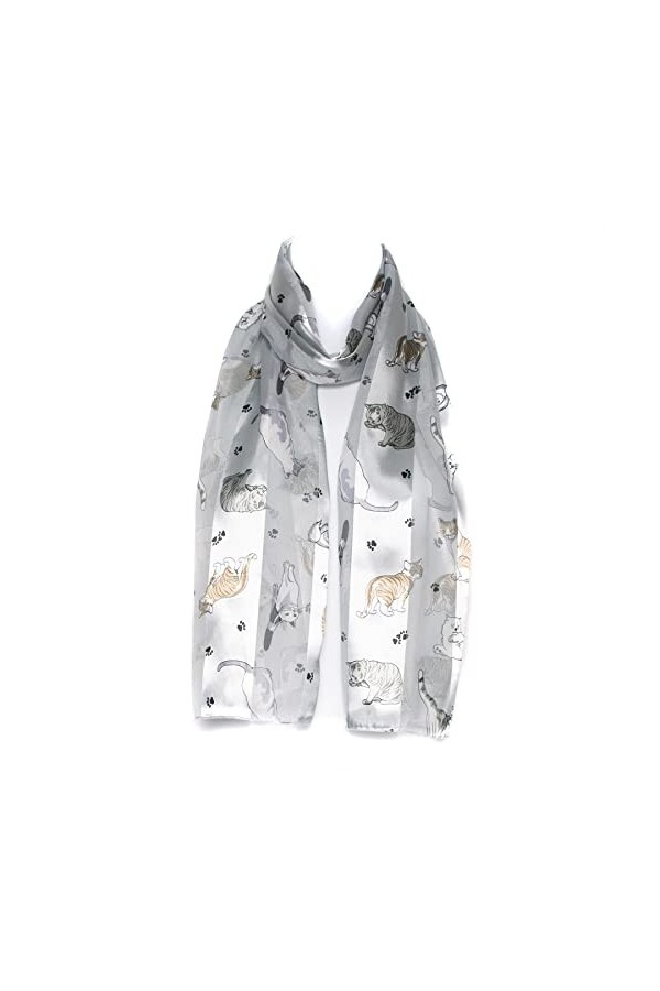 Hat To Socks Foulard en Mousseline de Satin avec Motif Chaton et Patte de Chat Crème 