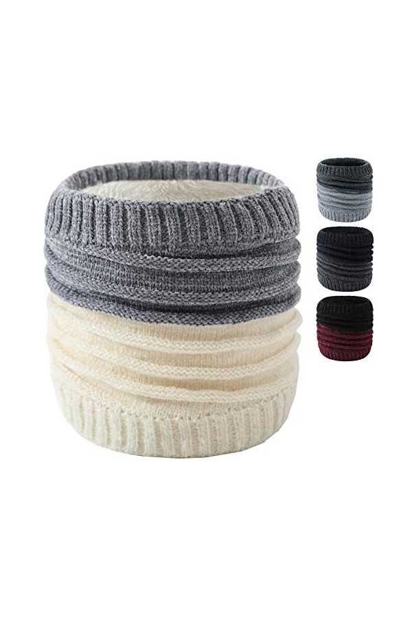 NLAND Cache-cou Écharpe Ronde Dhiver Écharpe à Doublure Polaire Tricotée Pour Hommes Et Femmes Écharpe à Col Montant Coupe-v