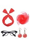 QincLing Accessoires rockabilly pour femme avec écharpe en mousseline de soie œil de chat, lunettes à pois, bandana, cravate,