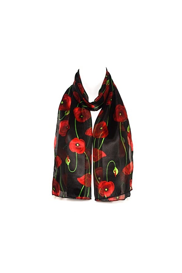 Hat To Socks Foulard en Mousseline de Satin avec Motif Pavot- Jour du Souvenir Noir 