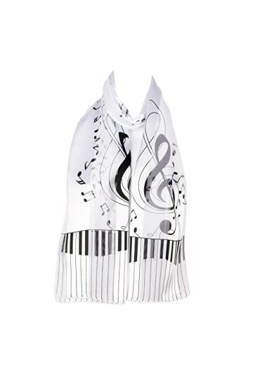 Hat To Socks Foulard en Mousseline de Satin avec Motif Notes de Musique, Piano, Clavier Blanc 