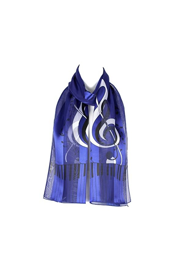 Hat To Socks Foulard en Mousseline de Satin avec Motif Notes de Musique, Piano, Clavier Blanc 