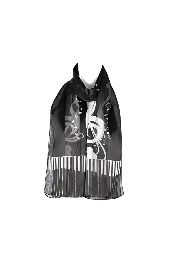 Hat To Socks Foulard en Mousseline de Satin avec Motif Notes de Musique, Piano, Clavier Blanc 