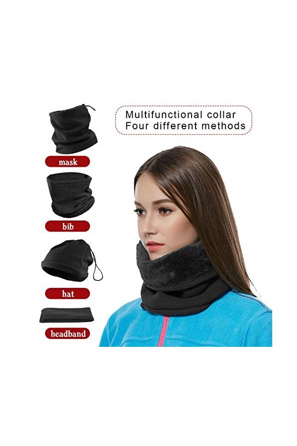 heekpek Hiver Tubulaire Écharpe Bonnet Tour de Cou Polaire Femme Homme Neck Warmer Thermique Fleece Cache Cou Moto Ski,Taille