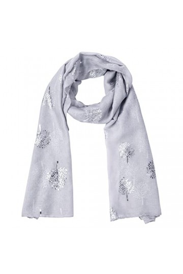 URAQT Echarpes Femme Homme, écharpe légère mode, écharpes à franges enveloppes châle, Châle écharpe fleur darbre argent mono