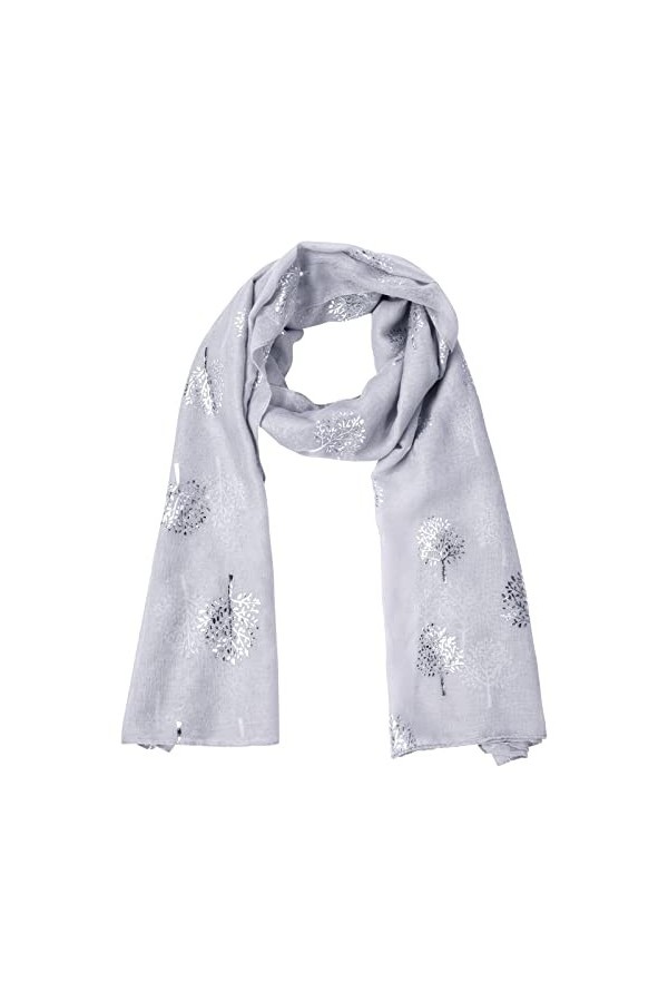 URAQT Echarpes Femme Homme, écharpe légère mode, écharpes à franges enveloppes châle, Châle écharpe fleur darbre argent mono