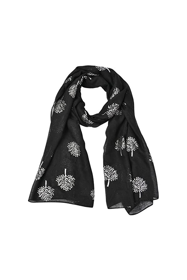 URAQT Echarpes Femme Homme, écharpe légère mode, écharpes à franges enveloppes châle, Châle écharpe fleur darbre argent mono