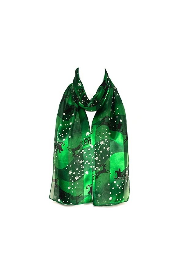 Hat To Socks Foulard en Mousseline de Satin avec Motif Noël, Flocons de Neige, Père Noël sur un Traîneau Vert 