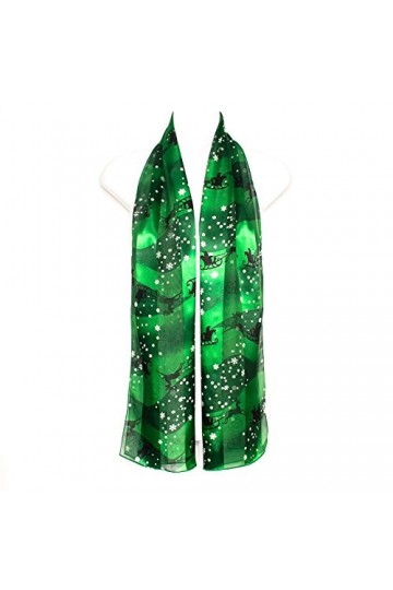Hat To Socks Foulard en Mousseline de Satin avec Motif Noël, Flocons de Neige, Père Noël sur un Traîneau Vert 