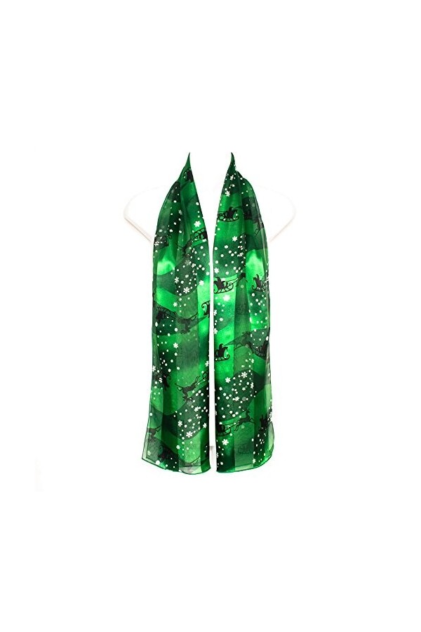 Hat To Socks Foulard en Mousseline de Satin avec Motif Noël, Flocons de Neige, Père Noël sur un Traîneau Vert 