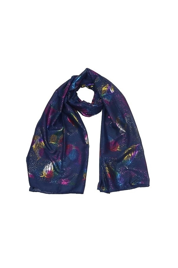 Nativo Echarpe Foulard Femme Filles Motif Feuilles Multicolore Cotton Viscose Respirant Châle Elégant 180X70 CM Bleu 