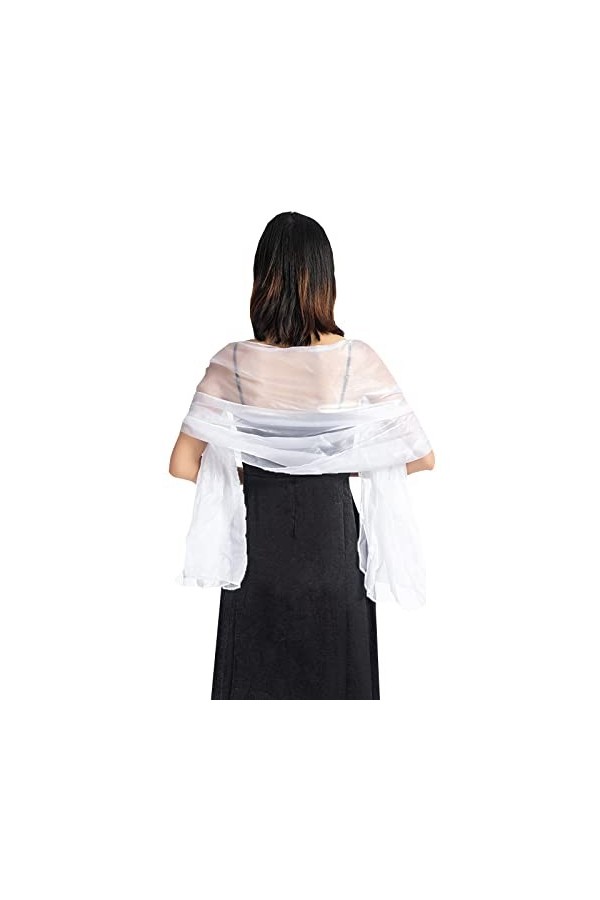 NiceYnn Elégant Echarpe Brillante Femme Châle Longue Foulard pour Mariage Cocktail Cérémonies Soirée Plage Blanc