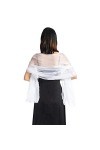NiceYnn Elégant Echarpe Brillante Femme Châle Longue Foulard pour Mariage Cocktail Cérémonies Soirée Plage Blanc
