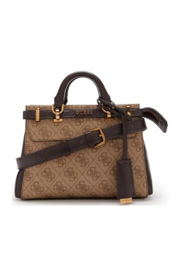 GUESS Sestri Mini Sacoche Cartable, bandoulière Femme, Logo Latte/Marron, Taille Unique