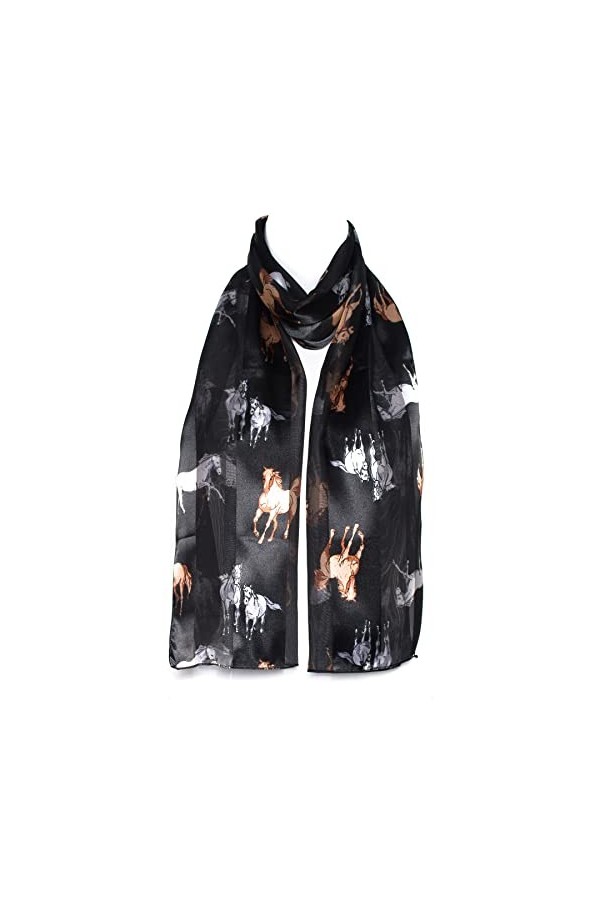 Hat To Socks Foulard en Mousseline de Satin avec Motif Cheval, Course de Cheveux Ascot, Équitation Noir 