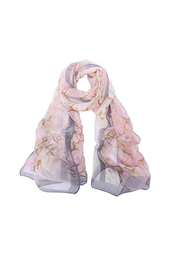 Digitek Foulard Femme Imprimé Légère Souple Écharpe en Soie Polyester Florale Châle Étole Longue Confortable pour Garder au C