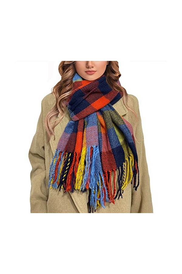 Outrip Femmes Grande Grille Hiver Chaud Treillis Grande Écharpe Élégante Couverture À Carreaux Long Châle Wrap Rose-Vert 