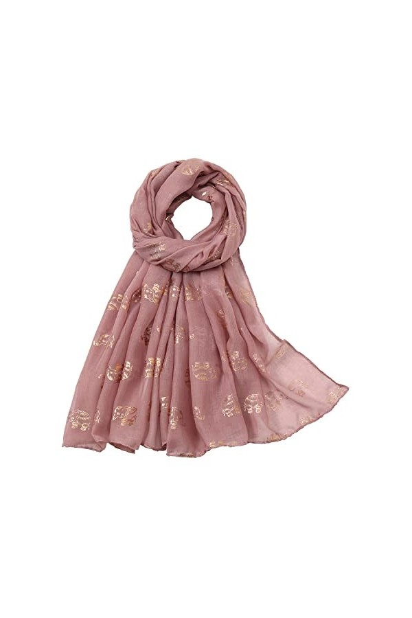 KAVINGKALY Écharpe de Mode pour Femmes Paillettes Or Rose Éléphant Imprimé Foulards Doux Léger Tendance Châle Wraps Peau Ros