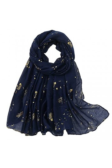 KAVINGKALY Écharpe Longue Femme Étoiles Dorées Imprimées Écharpes Châles Wraps Écharpes Écharpes Étoiles Dorées Scintillantes