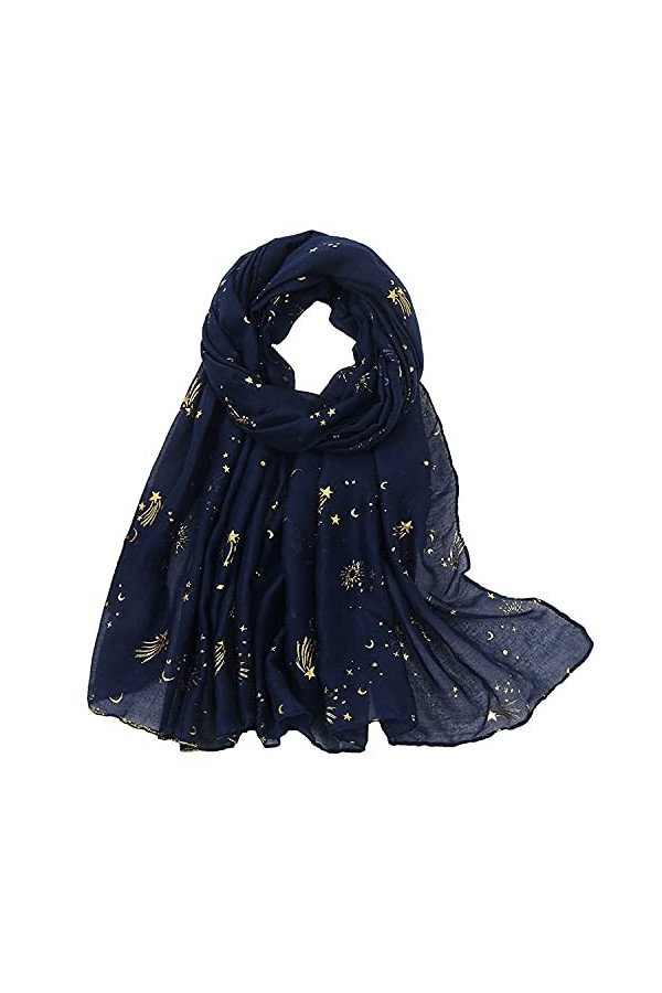 KAVINGKALY Écharpe Longue Femme Étoiles Dorées Imprimées Écharpes Châles Wraps Écharpes Écharpes Étoiles Dorées Scintillantes