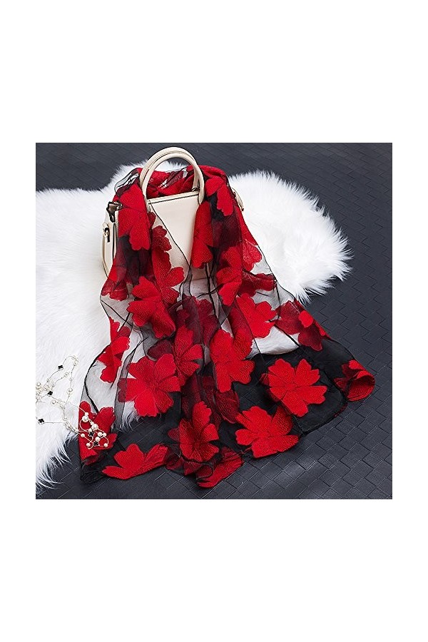 YFZYT Femmes Élégant Motif De Fleur En Mousseline De Soie Style Écharpe Châle, Été Printemps Automne Long Doux Voile Écharpe 