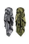 35 Pouces Foulard en Soie 2 Écharpes en Satin Femmes Gris Foncé, Olive 