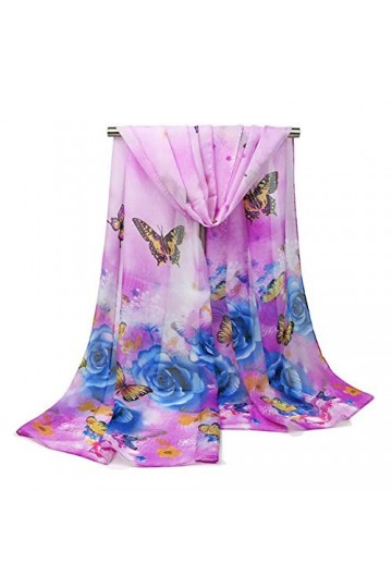 Dancila Écharpe en soie pour femme Imprimé floral Écharpe en mousseline de soie Écharpe tour de cou 155 x châle 50 cm Multico