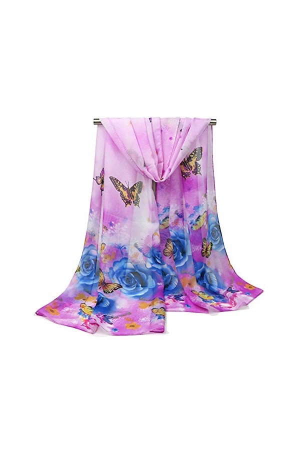 Dancila Écharpe en soie pour femme Imprimé floral Écharpe en mousseline de soie Écharpe tour de cou 155 x châle 50 cm Multico