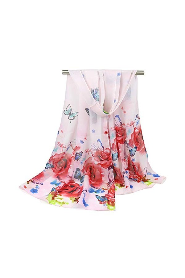 Dancila Écharpe en soie pour femme Imprimé floral Écharpe en mousseline de soie Écharpe tour de cou 155 x châle 50 cm Multico