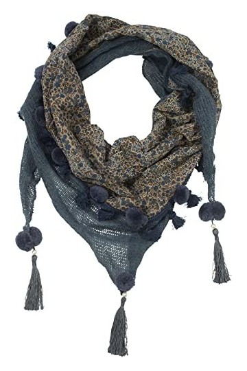 fashionchimp ® Écharpe triangle, à franges, pour femme, avec pompons décoratifs et motifs brodés, Carreaux bleu pétrole, tail