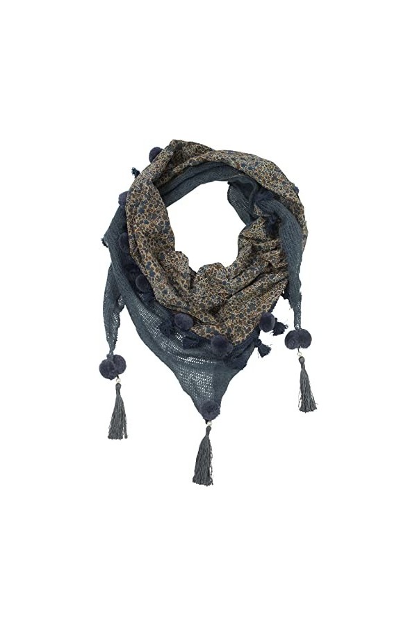 fashionchimp ® Écharpe triangle, à franges, pour femme, avec pompons décoratifs et motifs brodés, Carreaux bleu pétrole, tail