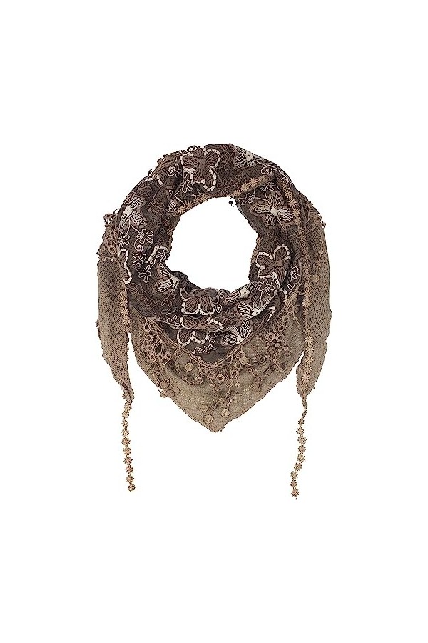 fashionchimp ® Écharpe triangle, à franges, pour femme, avec pompons décoratifs et motifs brodés, Carreaux bleu pétrole, tail